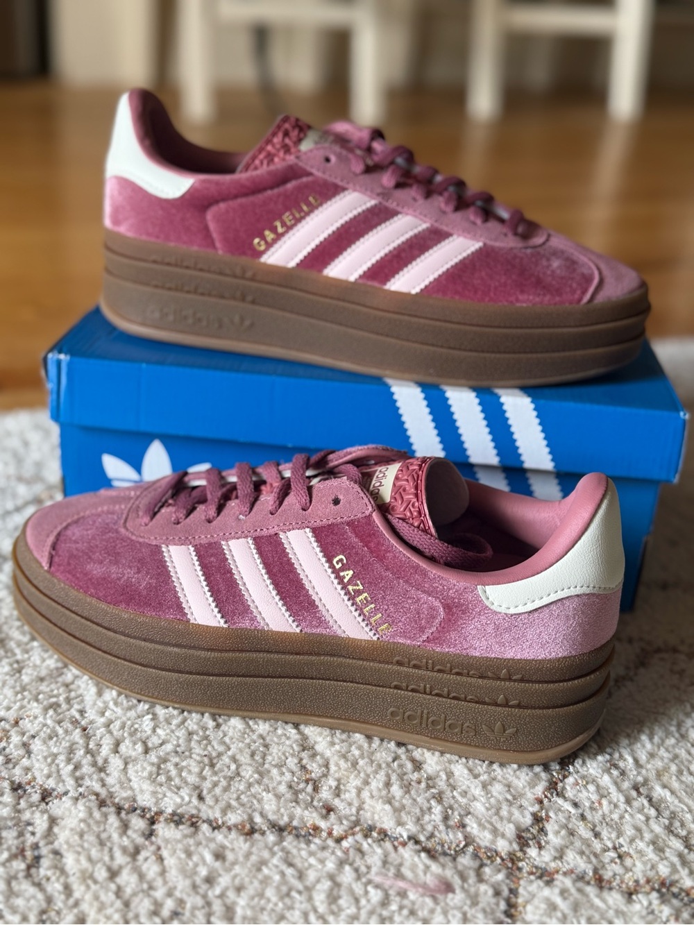 Adidas Gazelle Bold Pink Velvet Platform Sneakers Size 7 BNIB